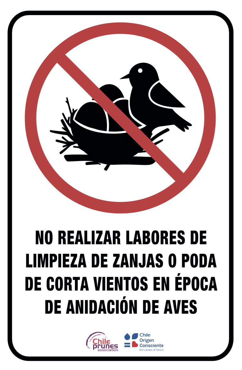 Señalética: No realizar labores de limpieza de zanjas o poda de corta vientos en época de anidación de aves